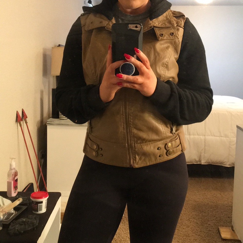 Faux Leather Hooded Jacket